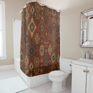 Dark Boho Terracotta Sage Botanical Pattern Shower Curtain