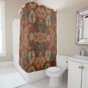 Dark Boho Terracotta Sage Botanical Pattern Shower Curtain