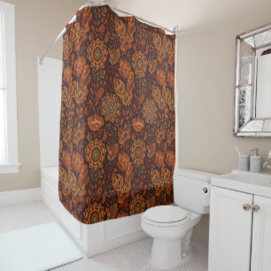 Dark Boho Terracotta Sage Botanical Pattern Shower Curtain