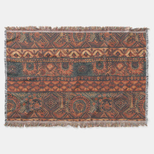 Dark Boho Terracotta Sage Botanical Pattern Throw Blanket