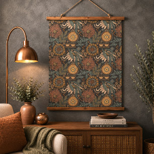 Dark Boho Terracotta Sage Hanging Tapestry