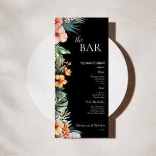 Dark Boho Tropical Floral Wedding Bar Menu
