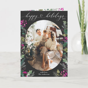 Dark Boho Winter Foliage 1 Photo Holiday  Card