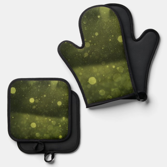 Dark Bokeh Background Oven Mitt & Pot Holder Set (Front/Back)