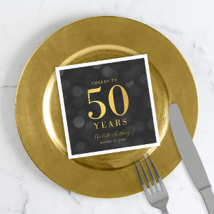 Dark Bokeh Faux Gold Cheers to 50 Years Birthday Napkin