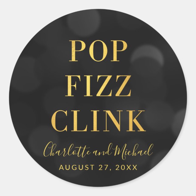 Dark Bokeh Faux Gold Pop Fizz Clink Classic Round Sticker (Front)