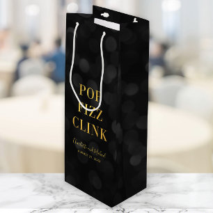 Dark Bokeh Faux Gold Pop Fizz Clink Wine Gift Bag
