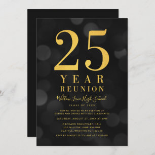 Dark Bokeh Lights 25 Year Class Reunion Invitation