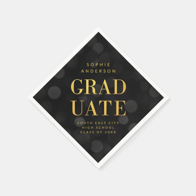 Dark Bokeh Lights Faux Gold Graduate Napkin (Corner)