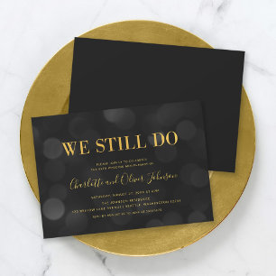 Dark Bokeh Lights Faux Gold Wedding Anniversary Invitation