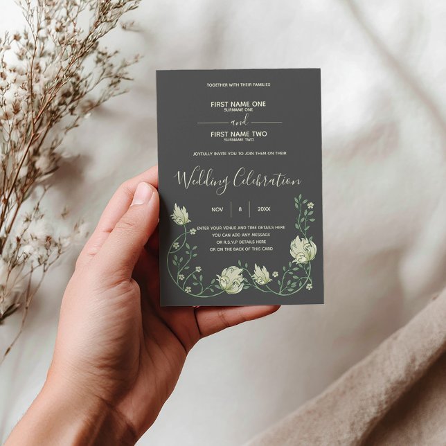 Dark botanical Art nouveau wedding invitation (Dark Art nouveau botanical wedding invitation with floral frame.
)