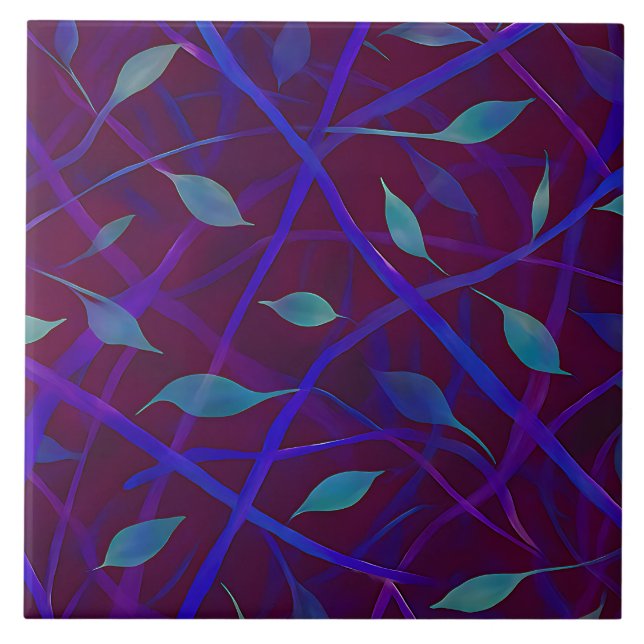 Dark Botanical Burgundy Jewel Foliage Abstract Tile (Front)