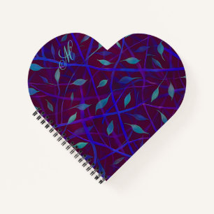 Dark Botanical Burgundy Jewel Foliage Monogram Notebook