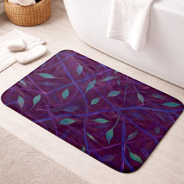 Dark Botanical Burgundy Jewel Tone Foliage  Bath Mat (Creator Uploaded)