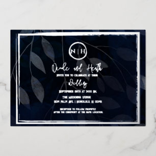 Dark Botanical Elegant Navy Blue & Silver Wedding