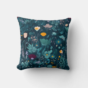 Dark Botanical Floral Pattern Throw Pillow