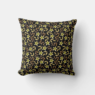 Dark botanical floral pattern with yellow flowers cushion