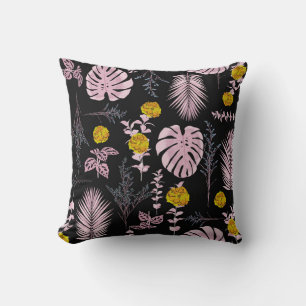 Dark botanical, flowers leaves pattern. cushion