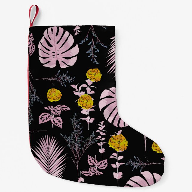 Dark botanical, flowers leaves pattern. small christmas stocking (Front)