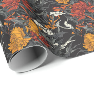 Dark Botanical Garden Floral Wrapping Paper
