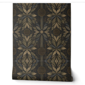 Dark Botanical Geometric – Olive & Bronze Leaf Wallpaper