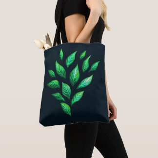 Dark Botanical Green Leaves Abstract Ink Pattern Tote Bag