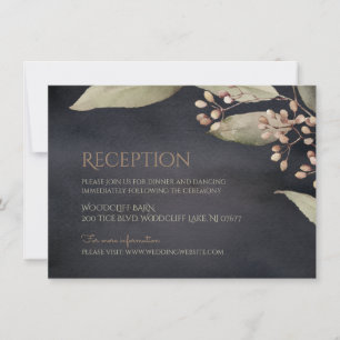 Dark botanical greenery vintage rustic reception invitation