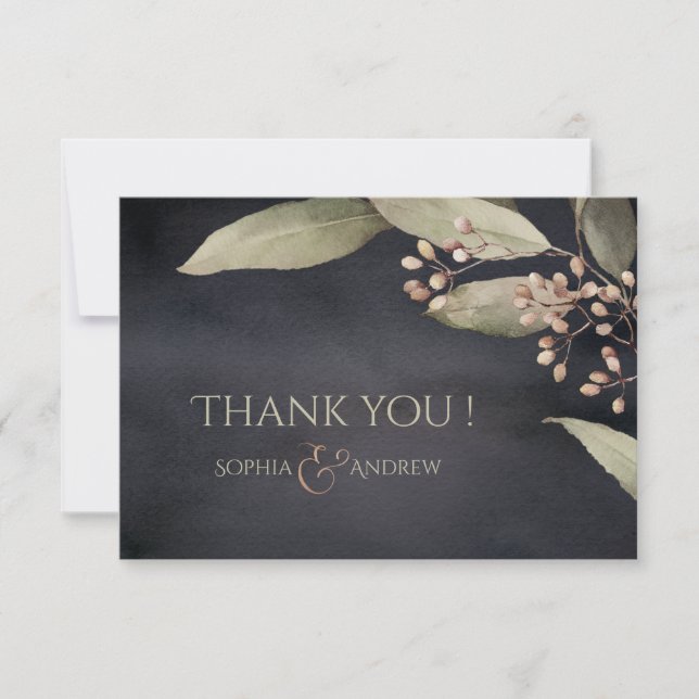 Dark botanical greenery vintage rustic thank you (Front)
