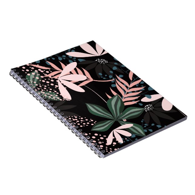 Dark Botanical Leaves Pattern | Tropical Floral Fo Notebook (Right Side)