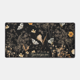 Dark Botanical Moth Dried Wildflower Cottagecore  Desk Mat