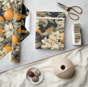 Dark Botanical Orange Blossom Wrapping Paper