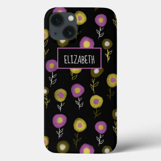 Dark Botanical Purple Green Black Pattern Name iPhone 13 Case