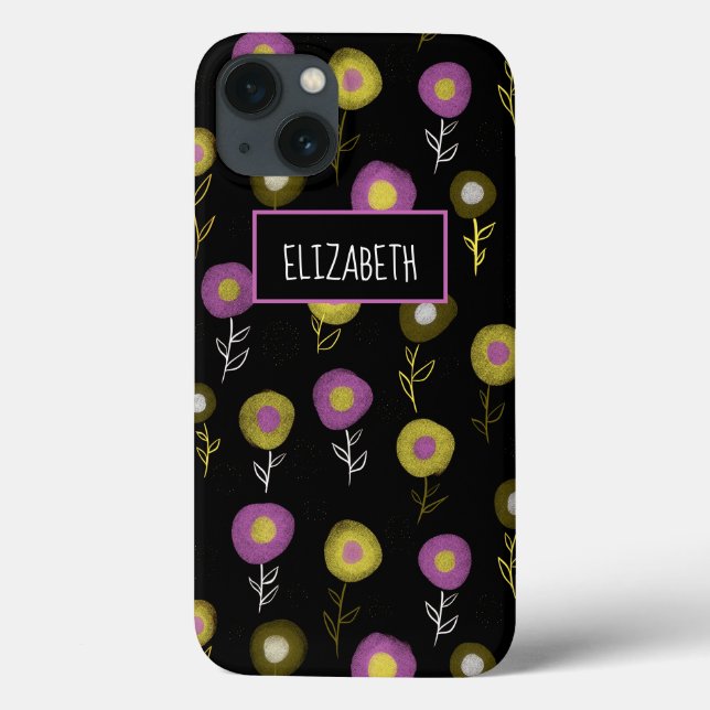 Dark Botanical Purple Green Black Pattern Name Case-Mate iPhone Case (Back)