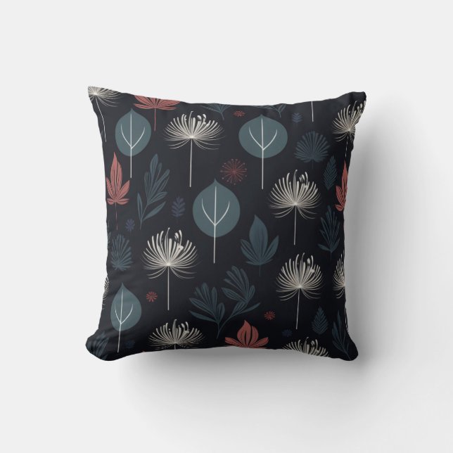 Dark Botanical Seamless Pattern Abstract Leaf Pill Cushion (Front)