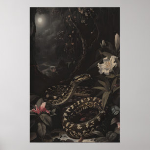 Dark Botanical Snake Art Print Floral Reptile