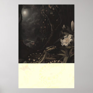 Dark Botanical Snake Art Print Floral Reptile