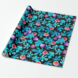 Dark Botanical Watercolor Figs Pattern Wrapping Paper