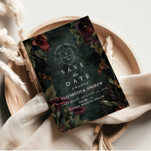 Dark Botanical Wedding Aesthetic Save The Date