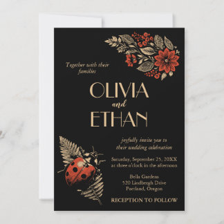 Dark Botanical Wedding Invitation – Wabi Sabi Natu