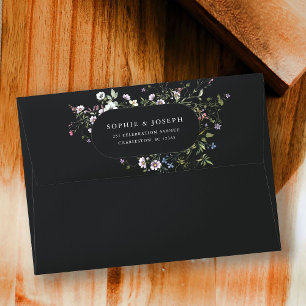 Dark Botanical Wildflowers   Elegant Wedding Envelope