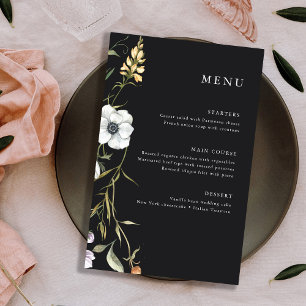 Dark Botanical Wildflowers Elegant Wedding Menu