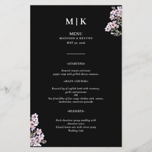 Dark Botanical Wildflowers   Elegant Wedding Menu