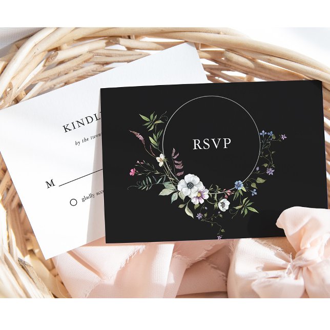 Dark Botanical Wildflowers | Elegant Wedding RSVP Card (Creator Uploaded)