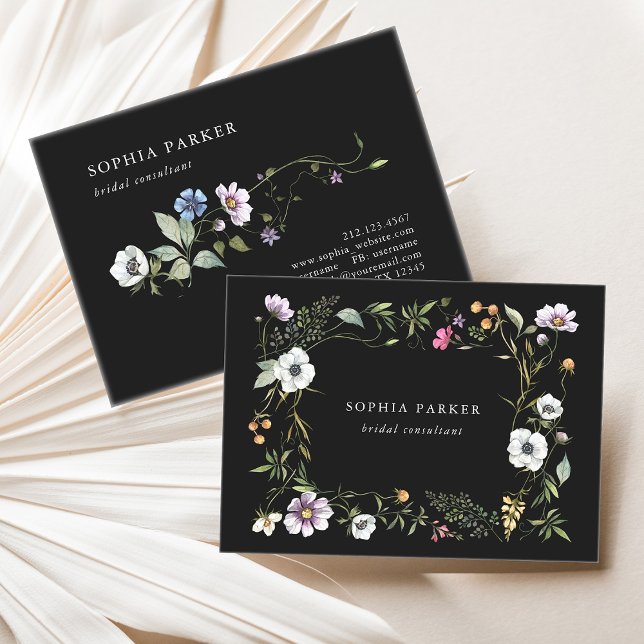 Dark Botanical Wildflowers | Girly and Elegant Business Card (An elegant, wildflower filled business card)