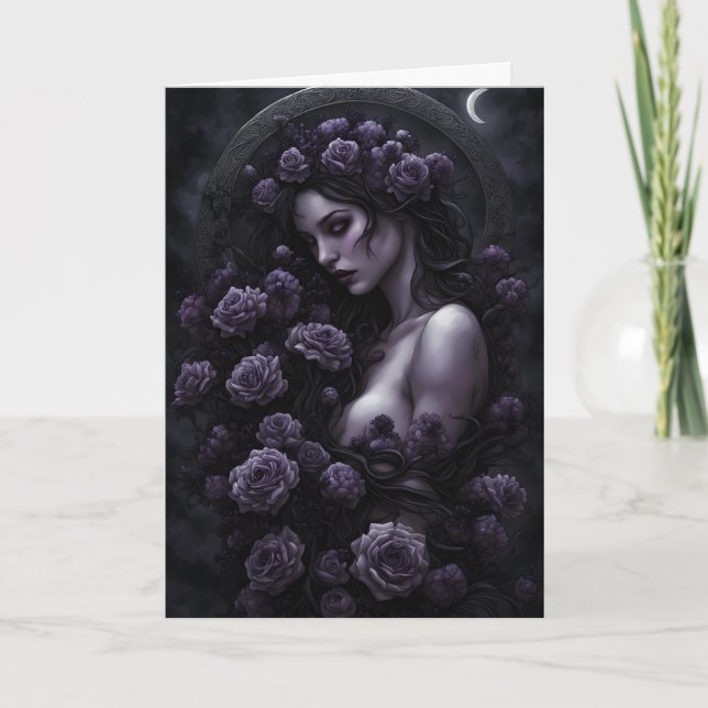 Dark Bouquet Goth Woman Halloween Holiday Card (Front)