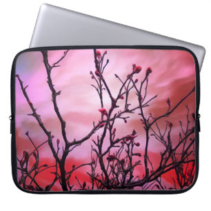 Dark Branches Red Buds And Fiery Sky Laptop Sleeve