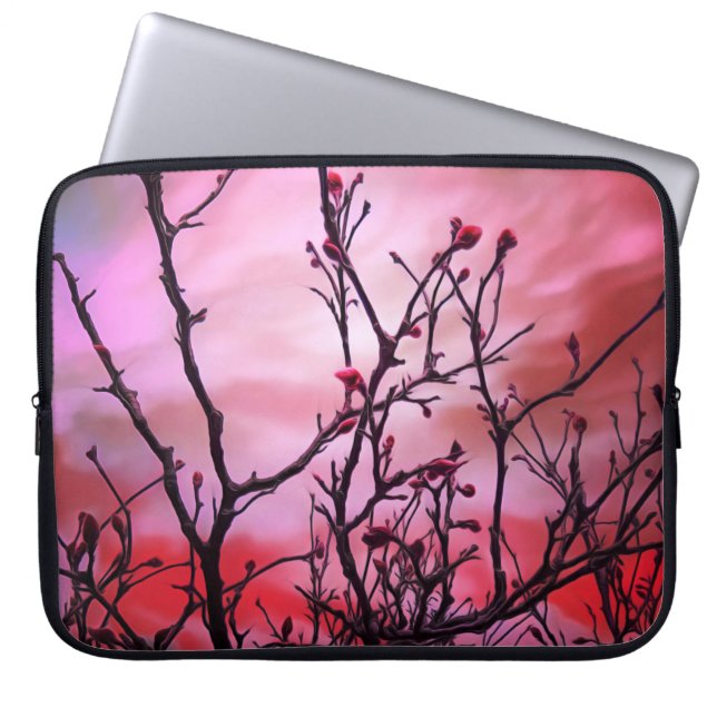 Dark Branches Red Buds And Fiery Sky Laptop Sleeve (Front)