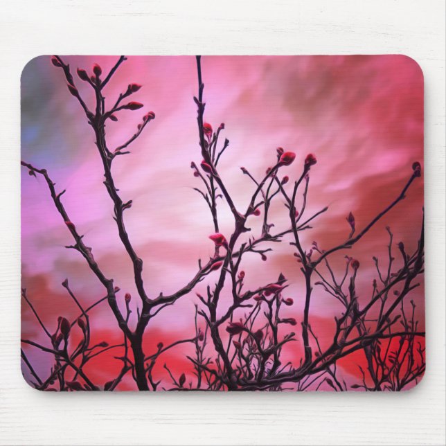 Dark Branches Red Buds And Fiery Sky Mouse Mat (Front)