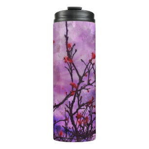 Dark Branches With Red Buds Watercolor Thermal Tumbler