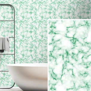 Dark Bright Green on White Marbled  Wallpaper